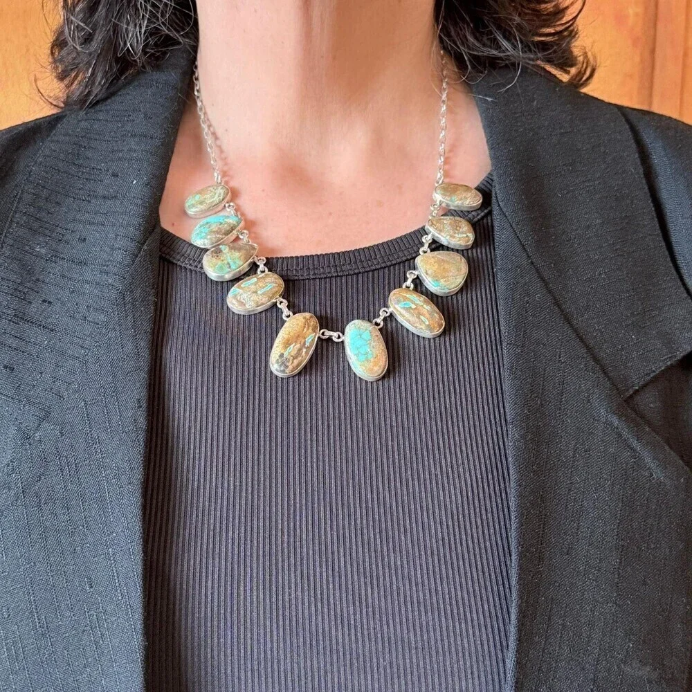Sterling Southwestern Style Boulder Ribbon Turquoise 18